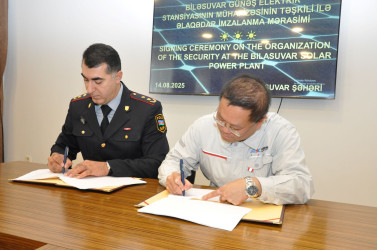 Biləsuvarda inşa olunan Günəş elektrik stansiyasının mühafizəsinin təşkili ilə əlaqədar imzalanma mərasimi keçirilib.
